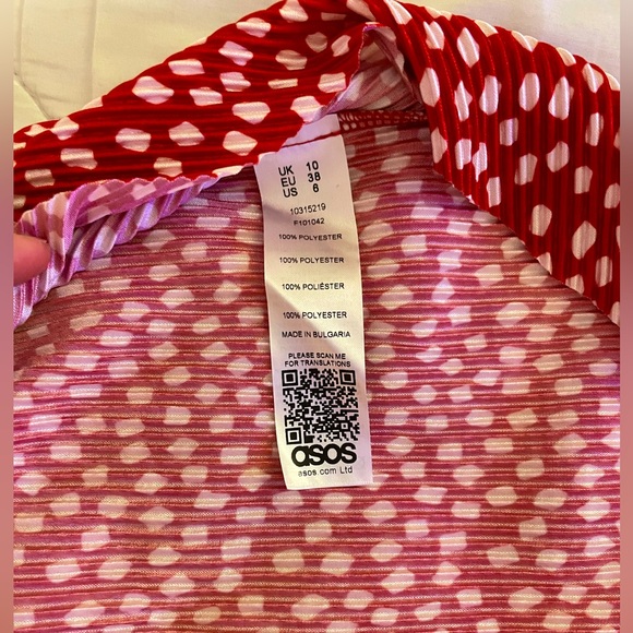 NWOT - ASOS DESIGN Plisse Polka Dot Wrap Midi Skirt - Red - Size 6 - Picture 8 of 9